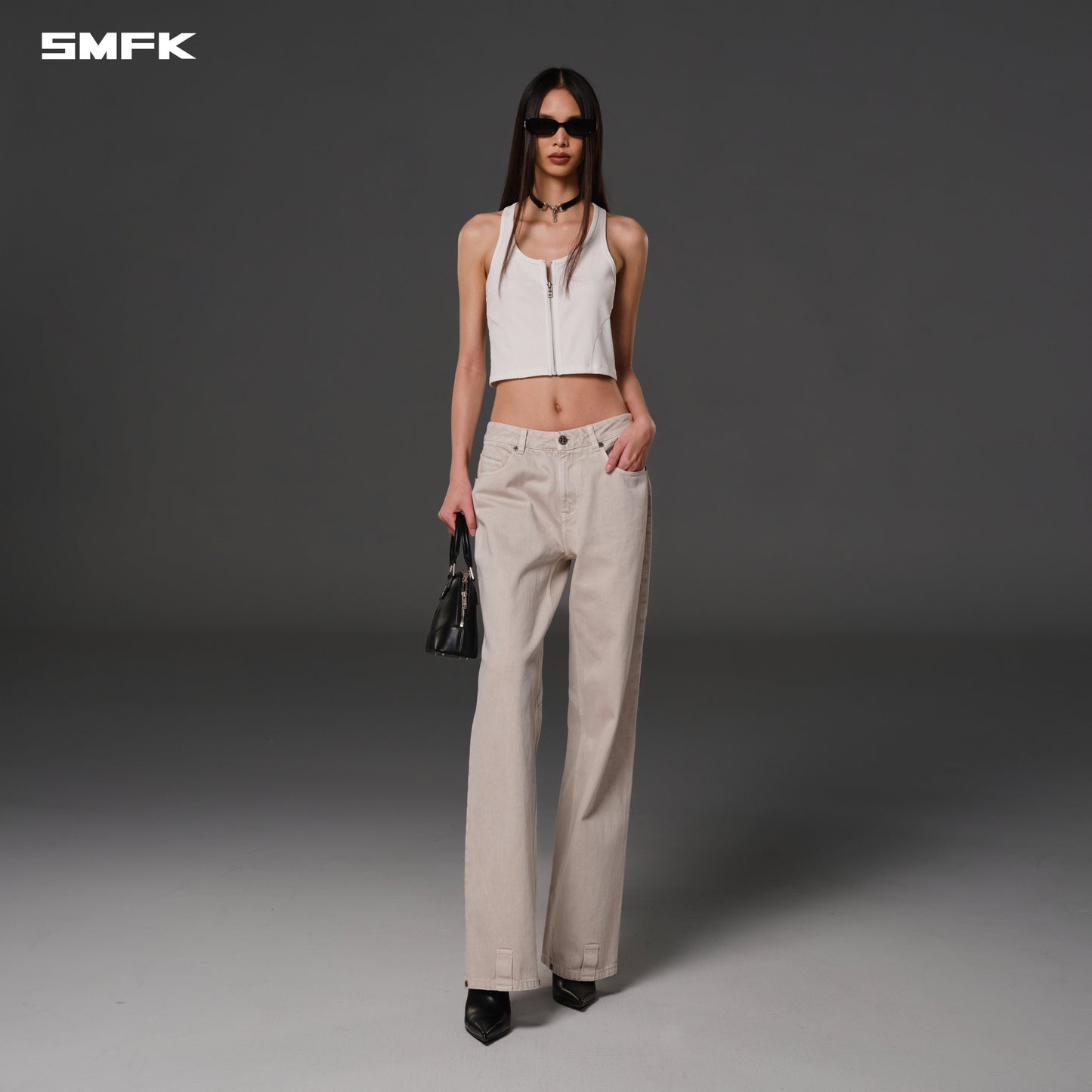 SMFK Vintage Nomadic Slim Zip Tank Long-Staple Cotton Cloud White