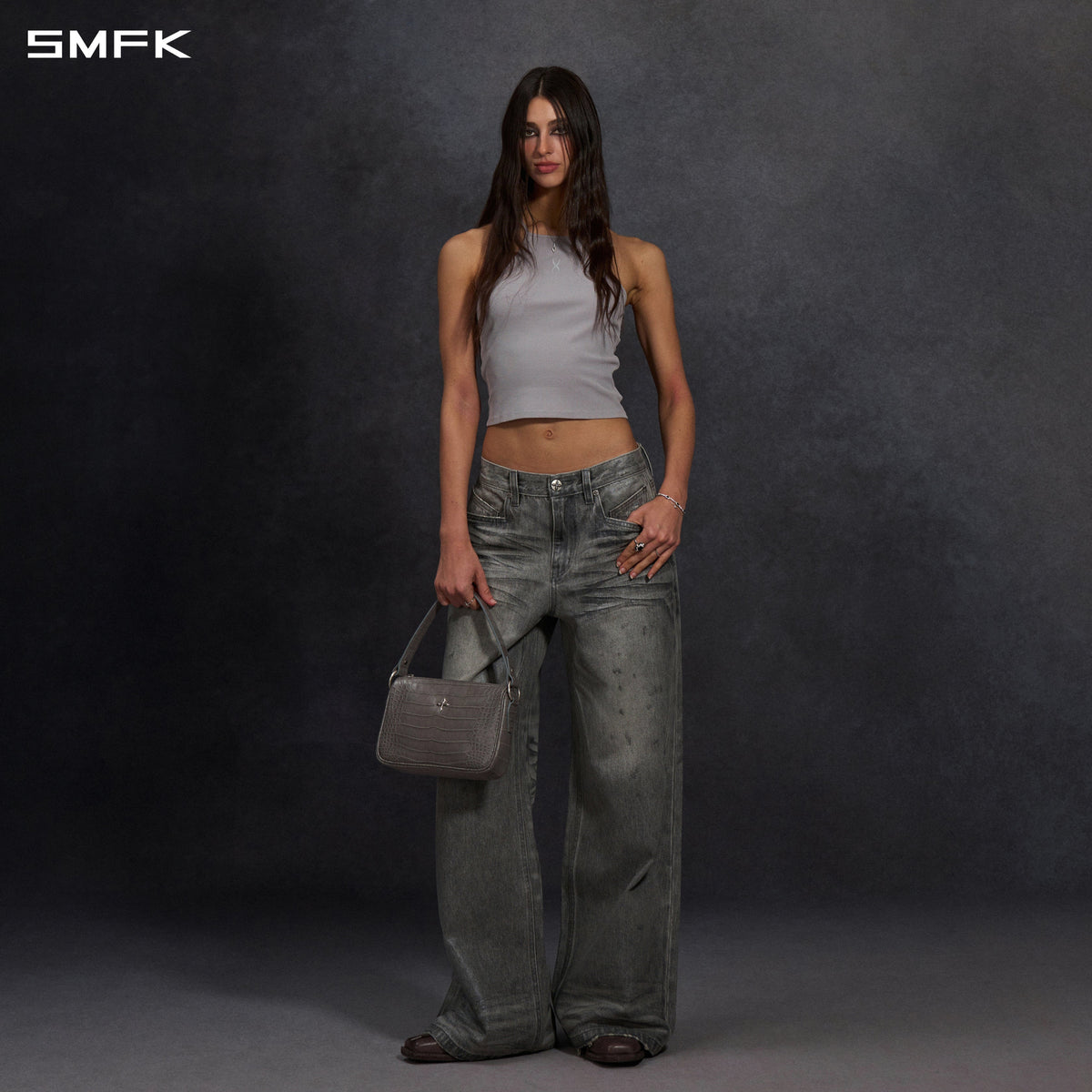 SMFK Vintage Chinese Long Camisole Glacier Grey