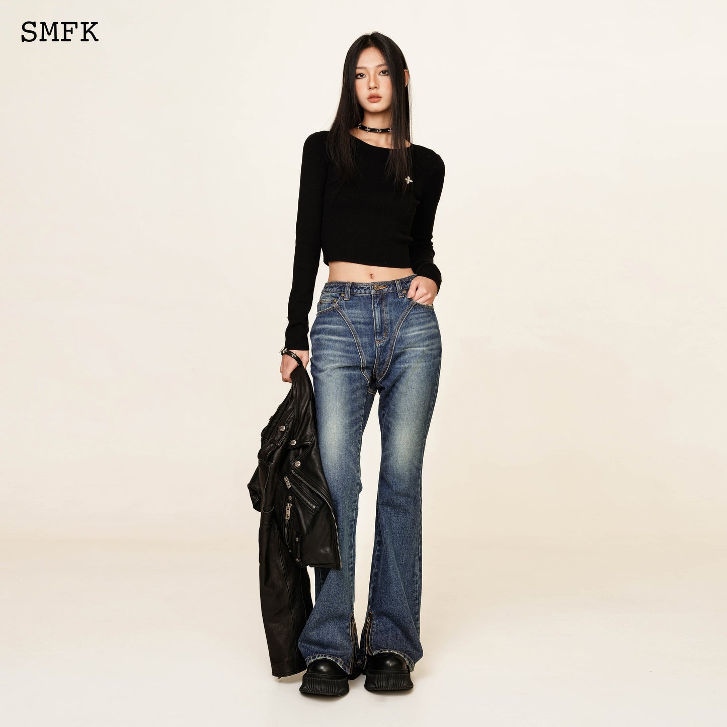 SMFK Compass Cross Classic Riding Knitted Top In Black