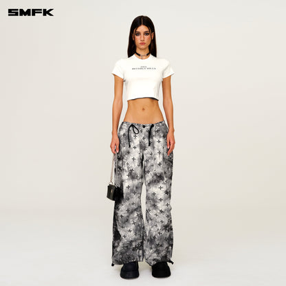 SMFK Compass Ink Garden Tie-Dye Hunting Paratrooper Pants Black and White