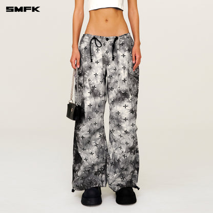 SMFK Compass Ink Garden Tie-Dye Hunting Paratrooper Pants Black and White