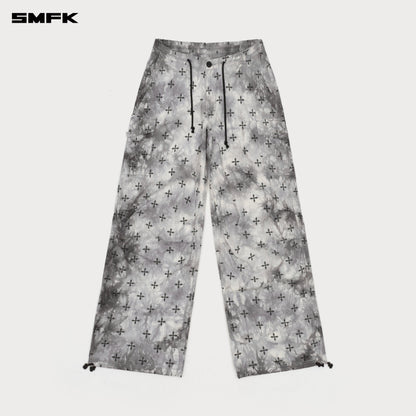 SMFK Compass Ink Garden Tie-Dye Hunting Paratrooper Pants Black and White
