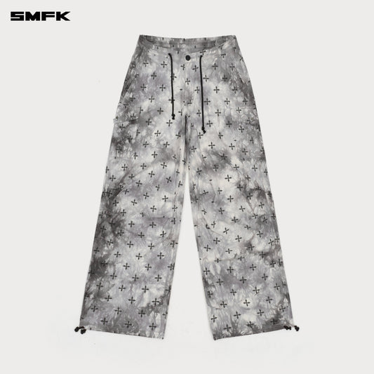 SMFK Compass Ink Garden Tie-Dye Hunting Paratrooper Pants Black and White