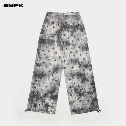 SMFK Compass Ink Garden Tie-Dye Hunting Paratrooper Pants Black and White