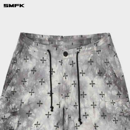 SMFK Compass Ink Garden Tie-Dye Hunting Paratrooper Pants Black and White
