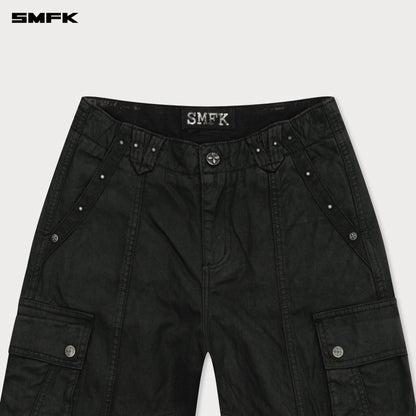 SMFK Compass Wild Cyber Mustang Waxed Wide-Leg Pants in Black