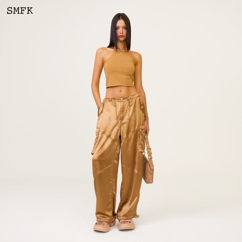 SMFK Ancient Myth Gold Snake Satin Vintage Paratrooper Pants