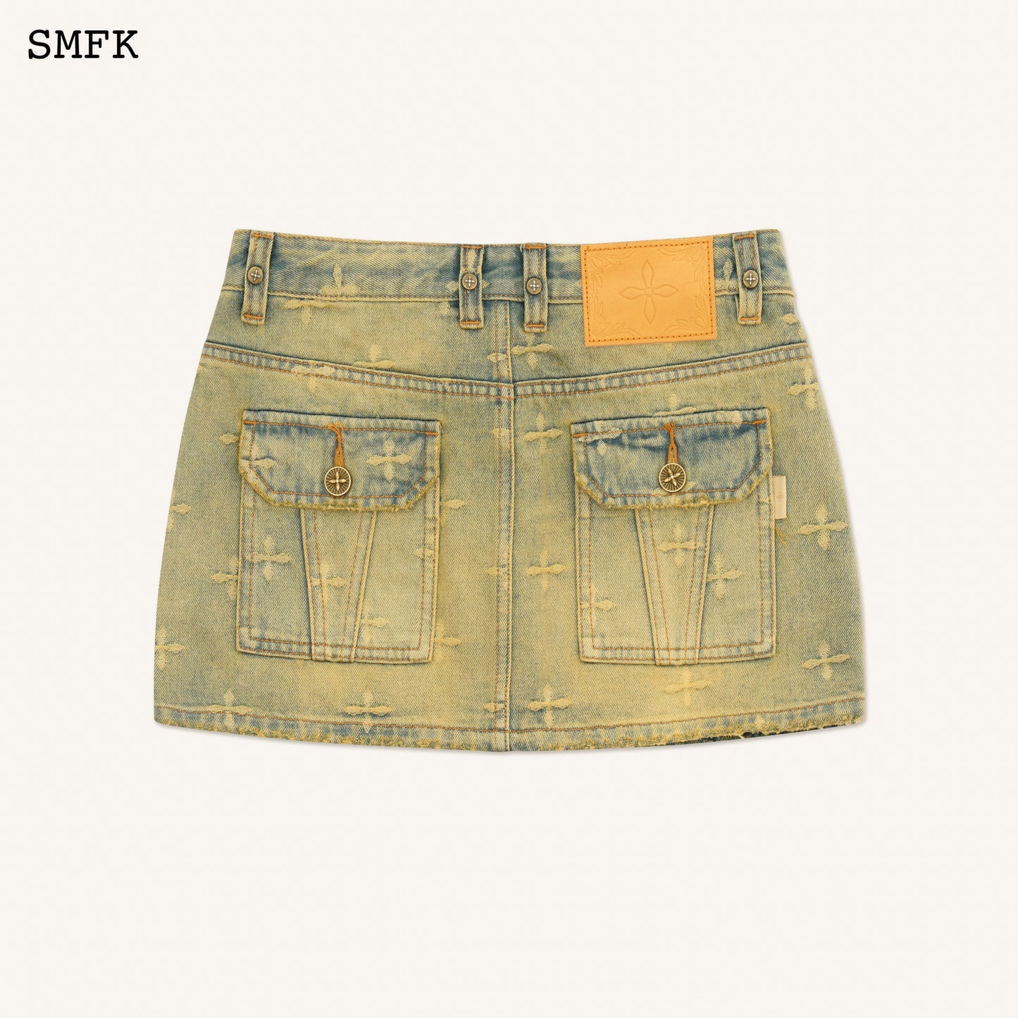 SMFK Ancient Myth Temple Garden Denim Mini Skirt