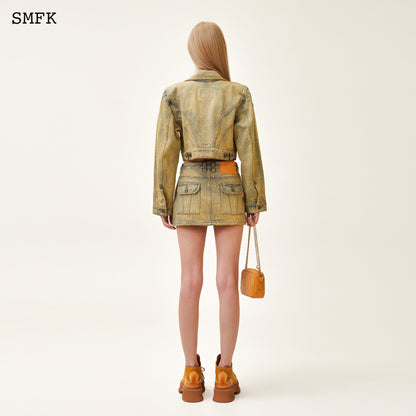 SMFK Ancient Myth Temple Garden Denim Mini Skirt