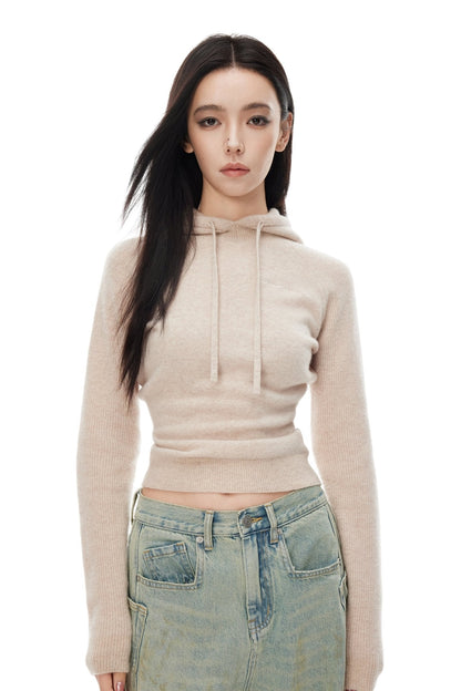 Ann Andelman Beige Hooded Wool Sweater