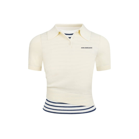 Ann Andelman Beige Striped Faux Two-piece POLO