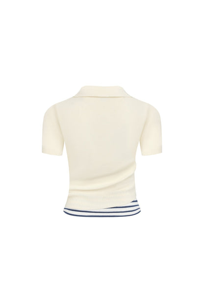 Ann Andelman Beige Striped Faux Two-piece POLO