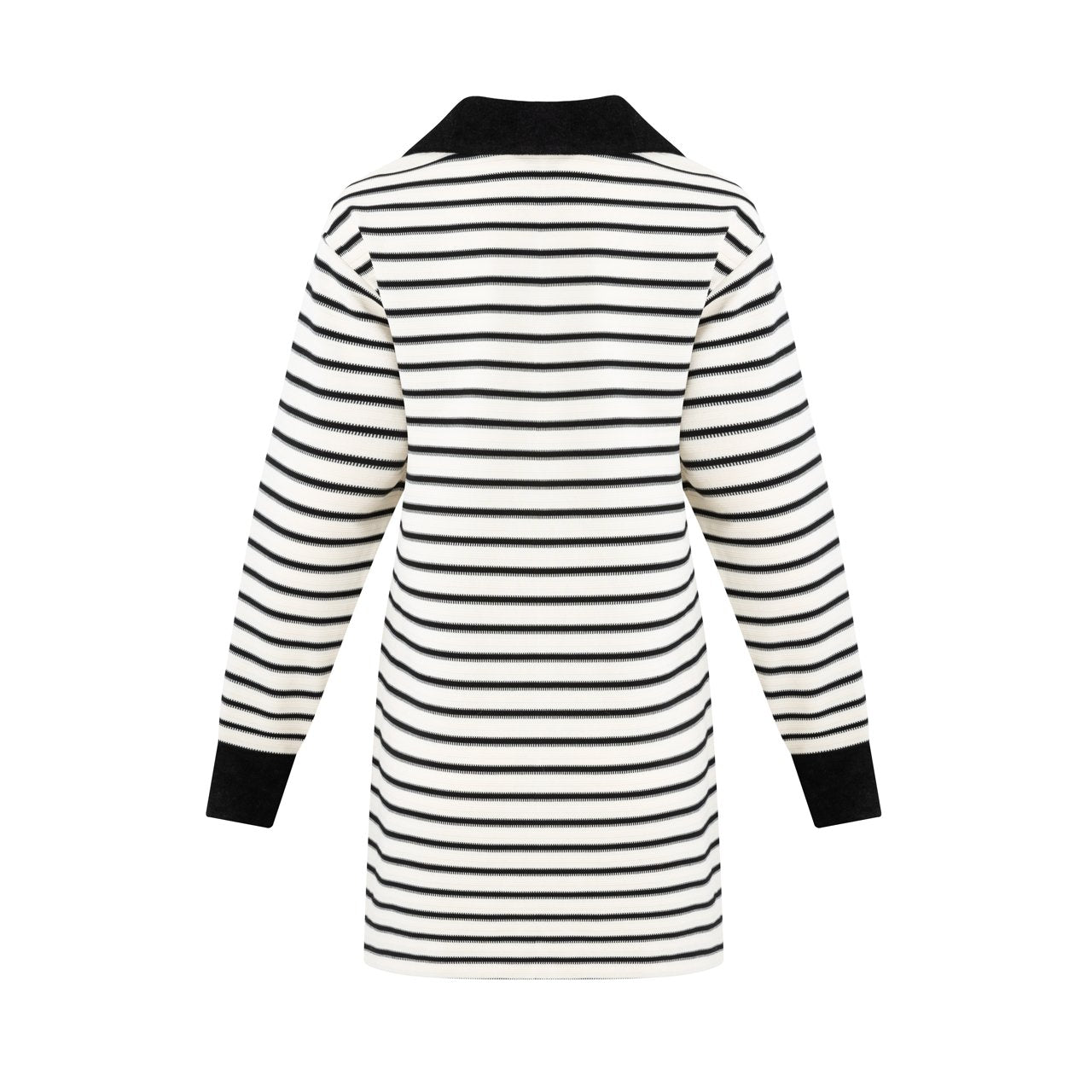 DIANA VEVINA  Black and White Striped Knit V-Neck Dress