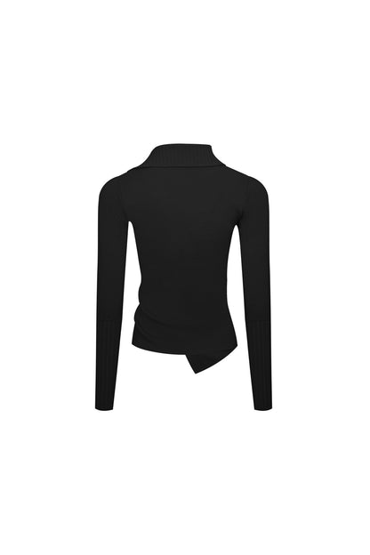Ann Andelman Black Asymmetric Knit Long Sleeve Top