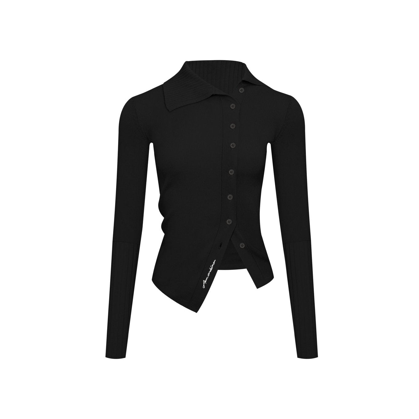 Ann Andelman Black Asymmetric Knit Long Sleeve Top