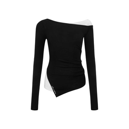 Ann Andelman Black Asymmetric Panel Long Sleeve Top