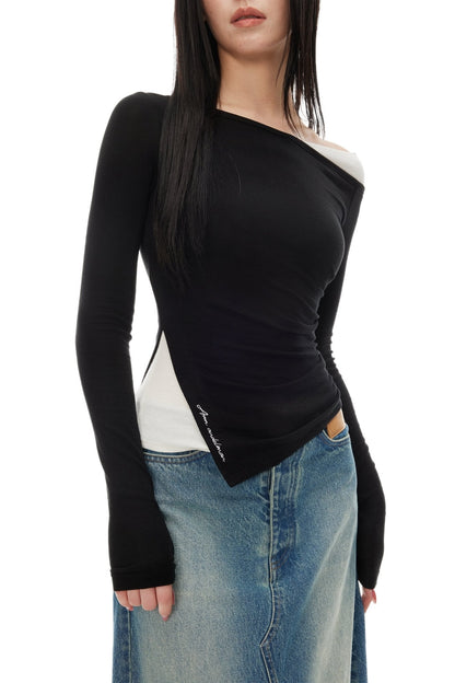 Ann Andelman Black Asymmetric Panel Long Sleeve Top