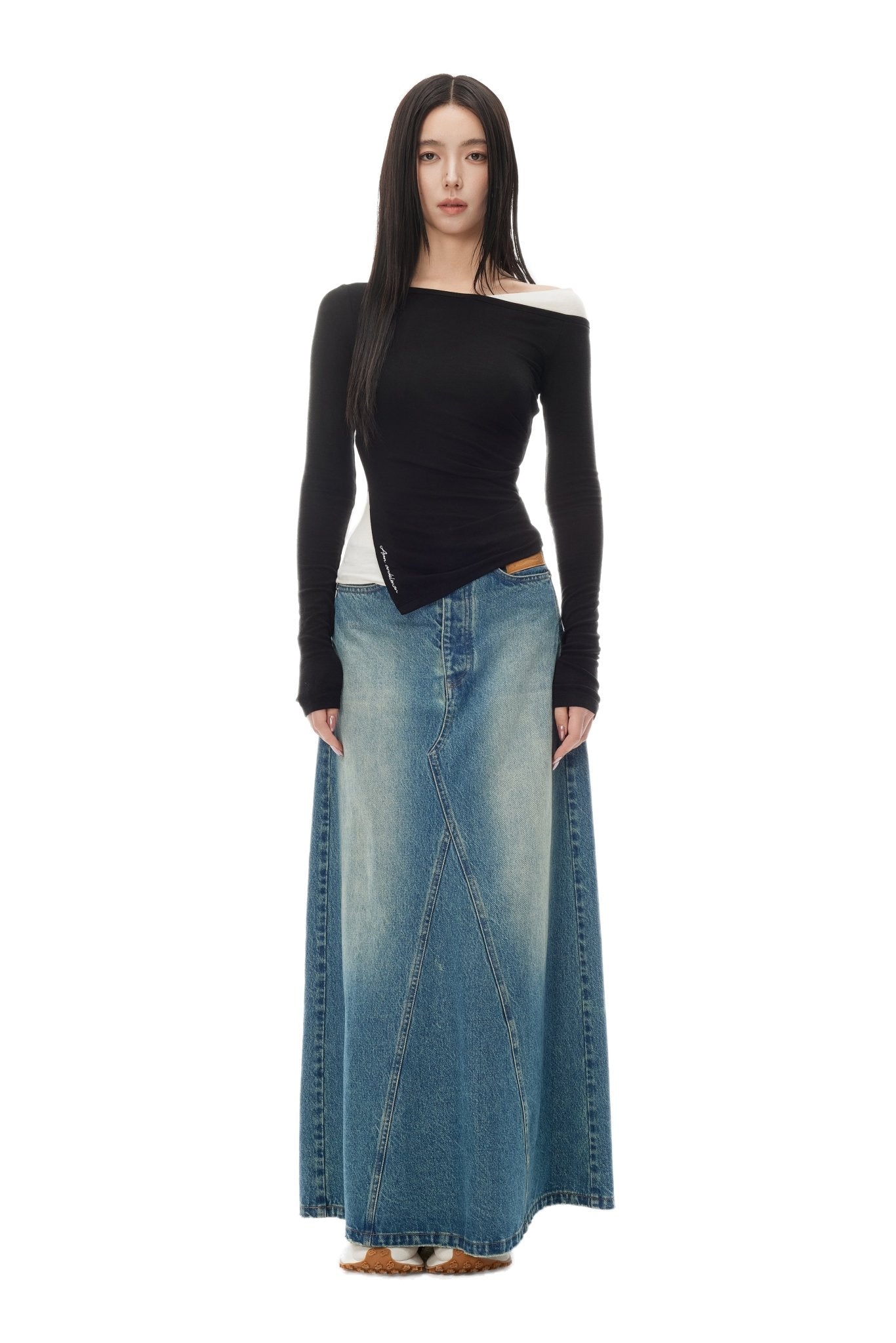 Ann Andelman Black Asymmetric Panel Long Sleeve Top