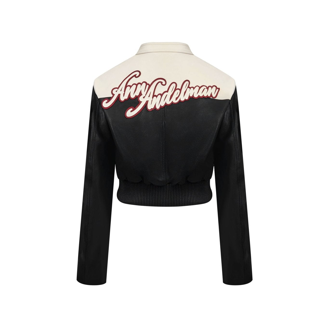Ann Andelman Black Color-blocked Short Biker Faux Leather Jacket