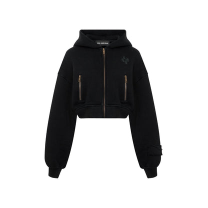 Ann Andelman Black Cropped Zip-Up Hoodie