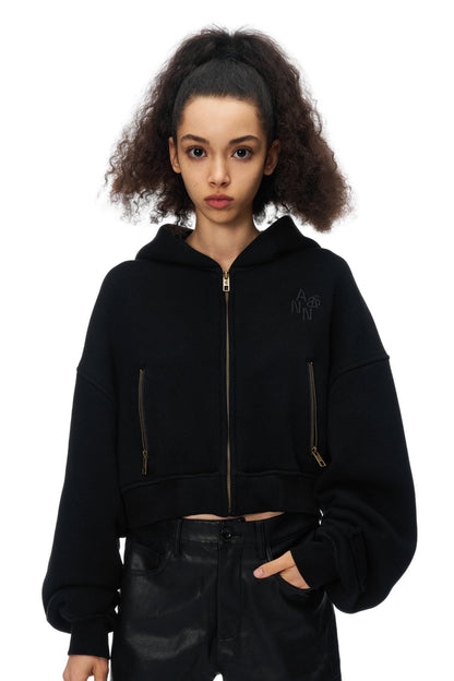 Ann Andelman Black Cropped Zip-Up Hoodie