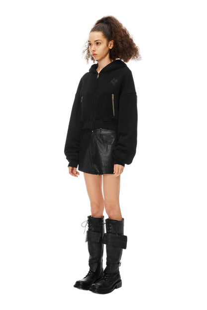 Ann Andelman Black Cropped Zip-Up Hoodie