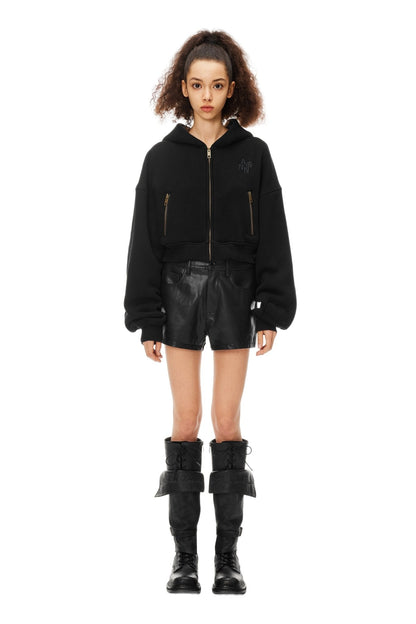 Ann Andelman Black Cropped Zip-Up Hoodie