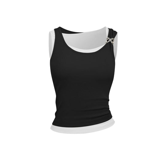 Ann Andelman Black Faux Two-piece Vest with Metallic Details