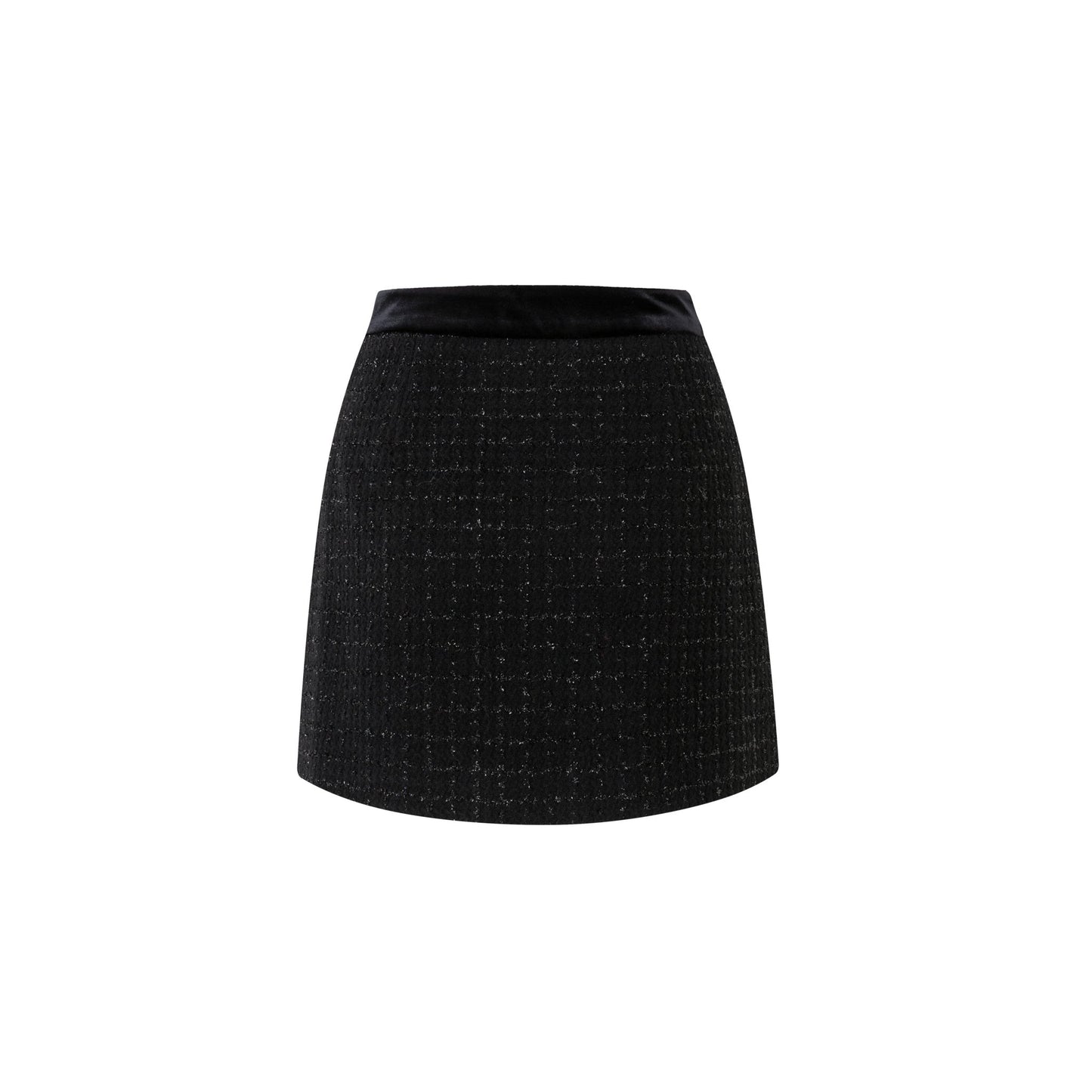 DIANA VEVINA Black Lace Tweed Patchwork Half Skirt