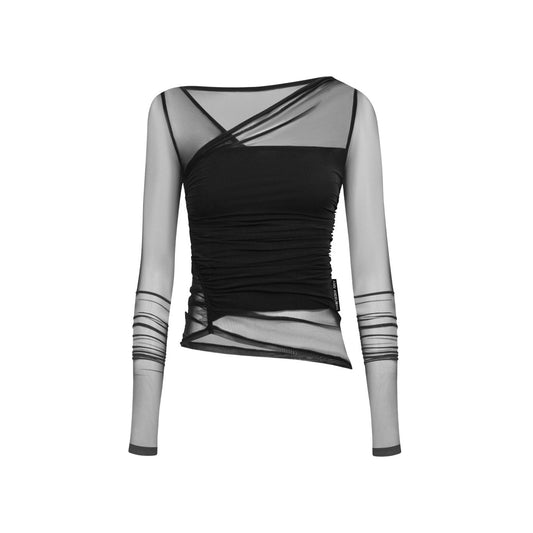 Ann Andelman Black Pleated Mesh Top
