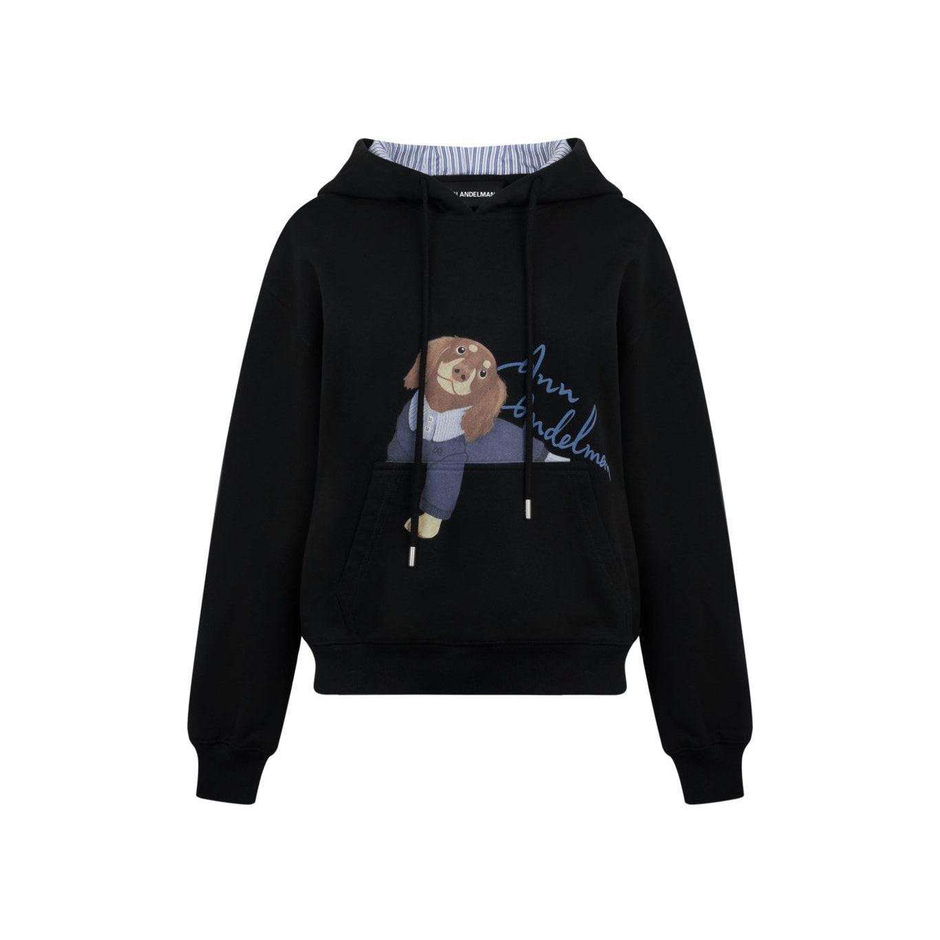 Ann Andelman Black Short Kangaroo Pocket Hoodie With Puppy Print