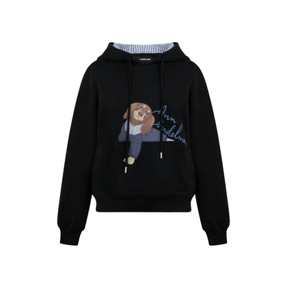 Ann Andelman Black Short Kangaroo Pocket Hoodie With Puppy Print