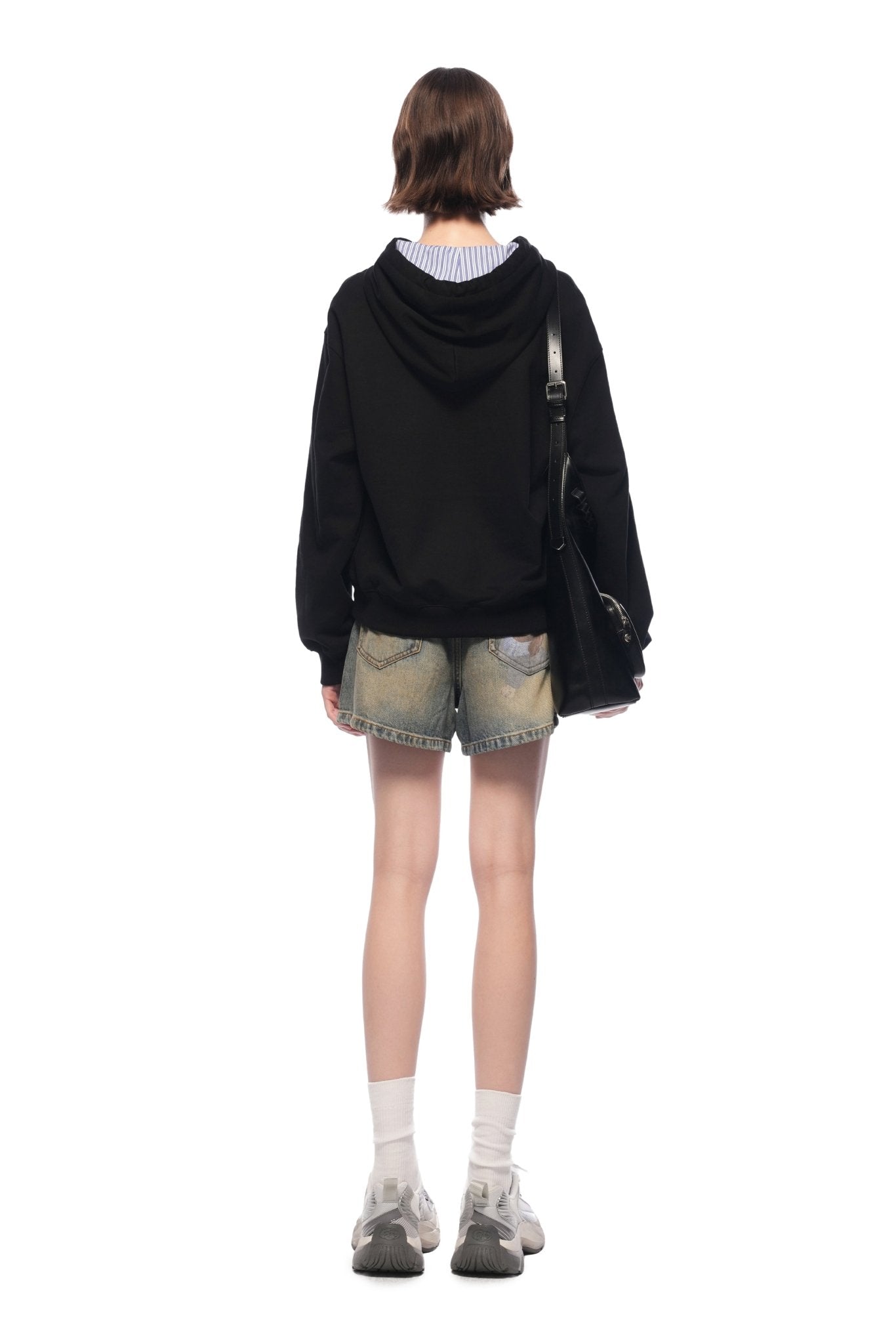 Ann Andelman Black Short Kangaroo Pocket Hoodie With Puppy Print