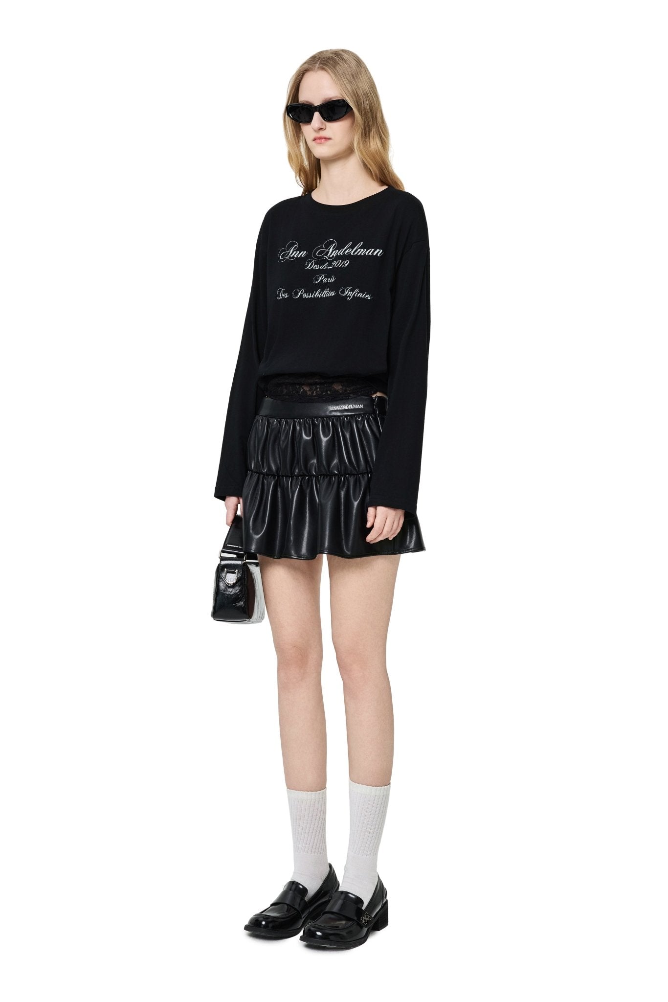 Ann Andelman Black T-shirt with Lace Trim Hem