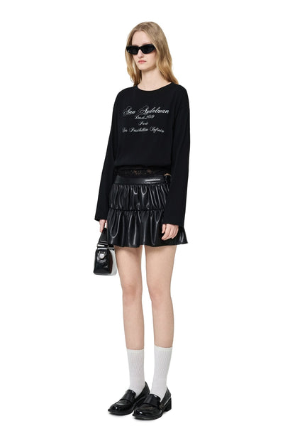 Ann Andelman Black T-shirt with Lace Trim Hem