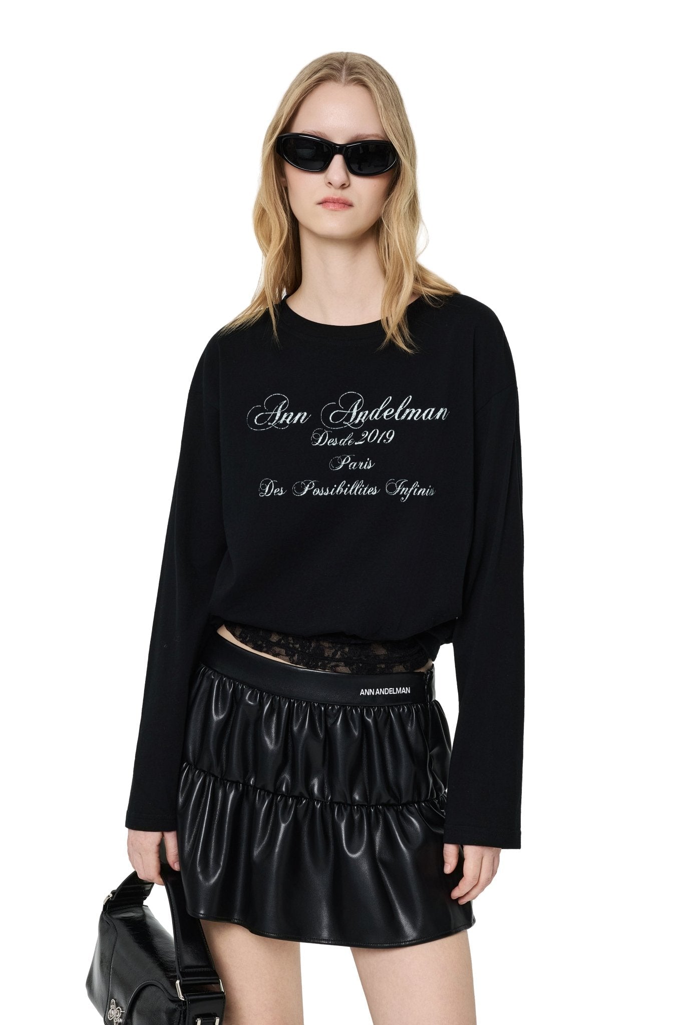 Ann Andelman Black T-shirt with Lace Trim Hem