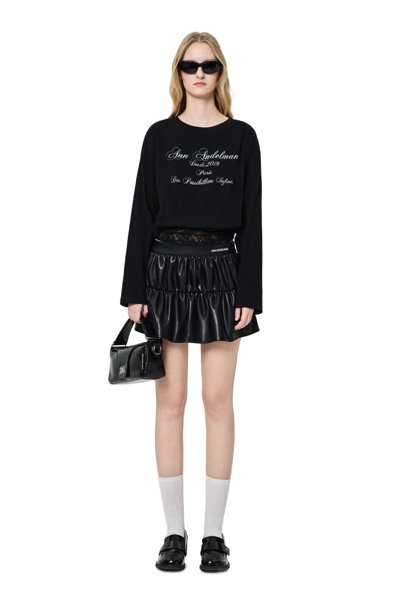 Ann Andelman Black T-shirt with Lace Trim Hem