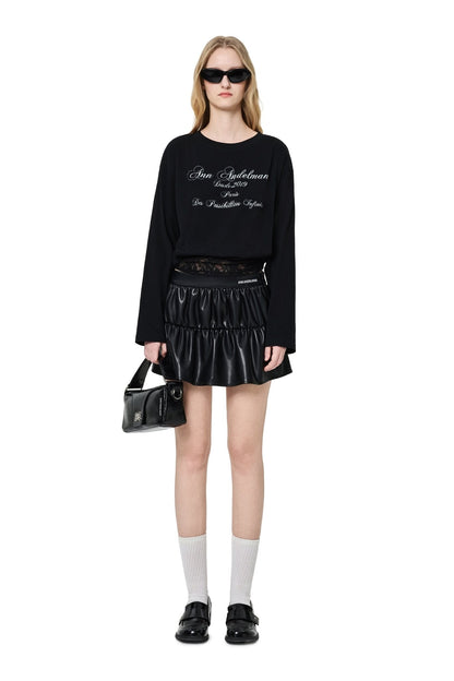 Ann Andelman Black T-shirt with Lace Trim Hem
