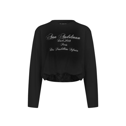 Ann Andelman Black T-shirt with Lace Trim Hem