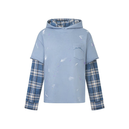 Ann Andelman Blue Splatter-print Faux Two-piece Hoodie