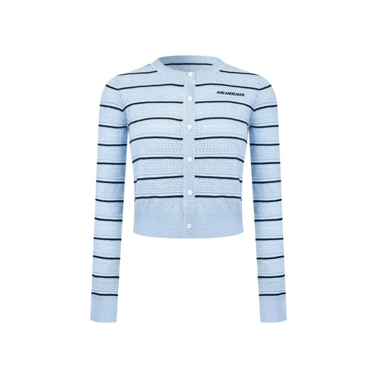 Ann Andelman Blue Striped Openwork Knit Top