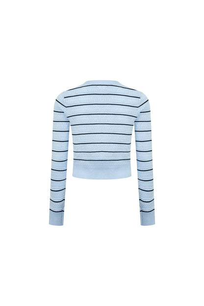 Ann Andelman Blue Striped Openwork Knit Top