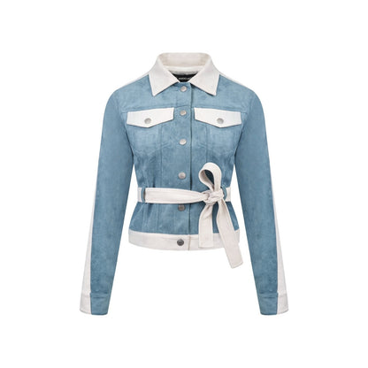 Ann Andelman Blue Two-tone Suede Fitted Jacket