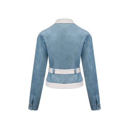Ann Andelman Blue Two-tone Suede Fitted Jacket
