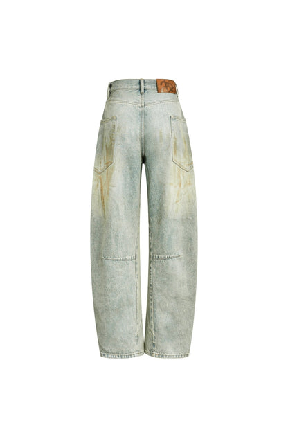 Ann Andelman Blue Washed Distressed Curved Shape Jeans
