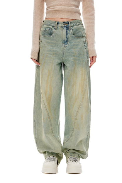 Ann Andelman Blue Washed Distressed Curved Shape Jeans