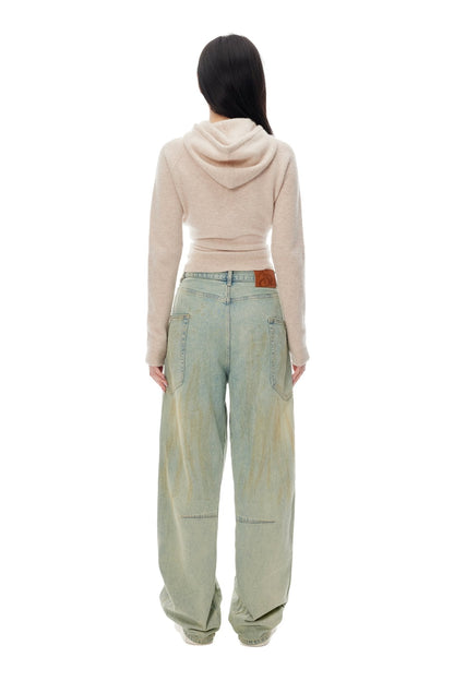 Ann Andelman Blue Washed Distressed Curved Shape Jeans