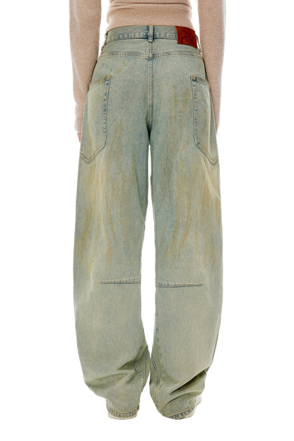 Ann Andelman Blue Washed Distressed Curved Shape Jeans