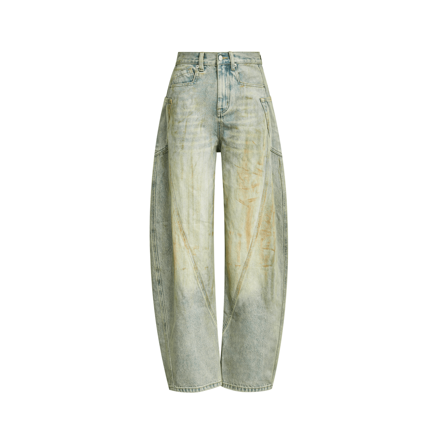 Ann Andelman Blue Washed Distressed Curved Shape Jeans