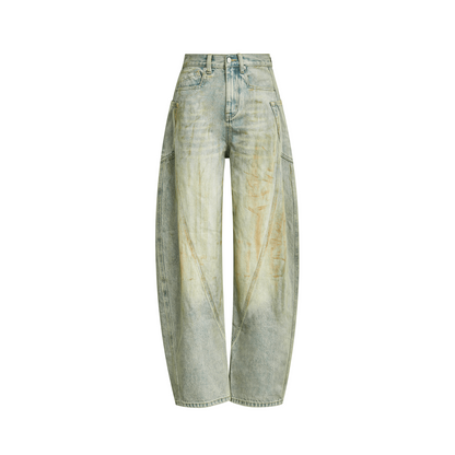 Ann Andelman Blue Washed Distressed Curved Shape Jeans